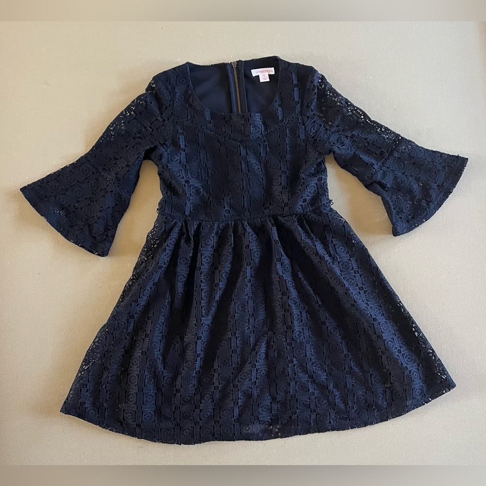 Xhilaration girls small, black lace dress with bell sleeves.